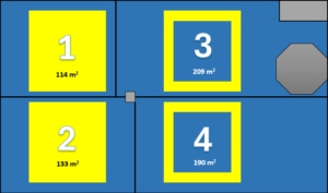 Piirroskuva Liikkeen harjoittelutilan tatameista. 